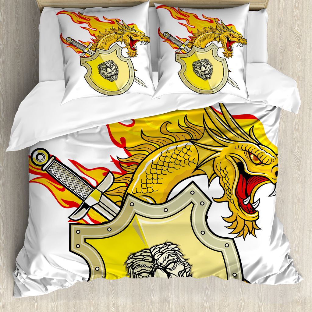 ABAKUHAUS Drachen Bettbezugs Set Für Doppelbetten, Legendärer Kreaturenheld, Milbensicher Allergiker geeignet mit Kissenbezügen, Pistaziengrün ...