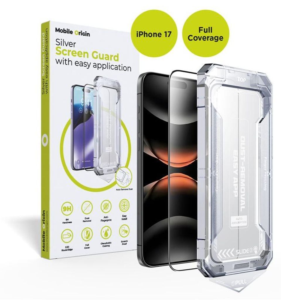 Mobile Origin Silver Screen Guard, Apple, iPhone 17, Kratzresistent, Schlagfest, Fallbeständig, Wasserabweisend, Stoßfest, Transparent, 1 Stück(e)