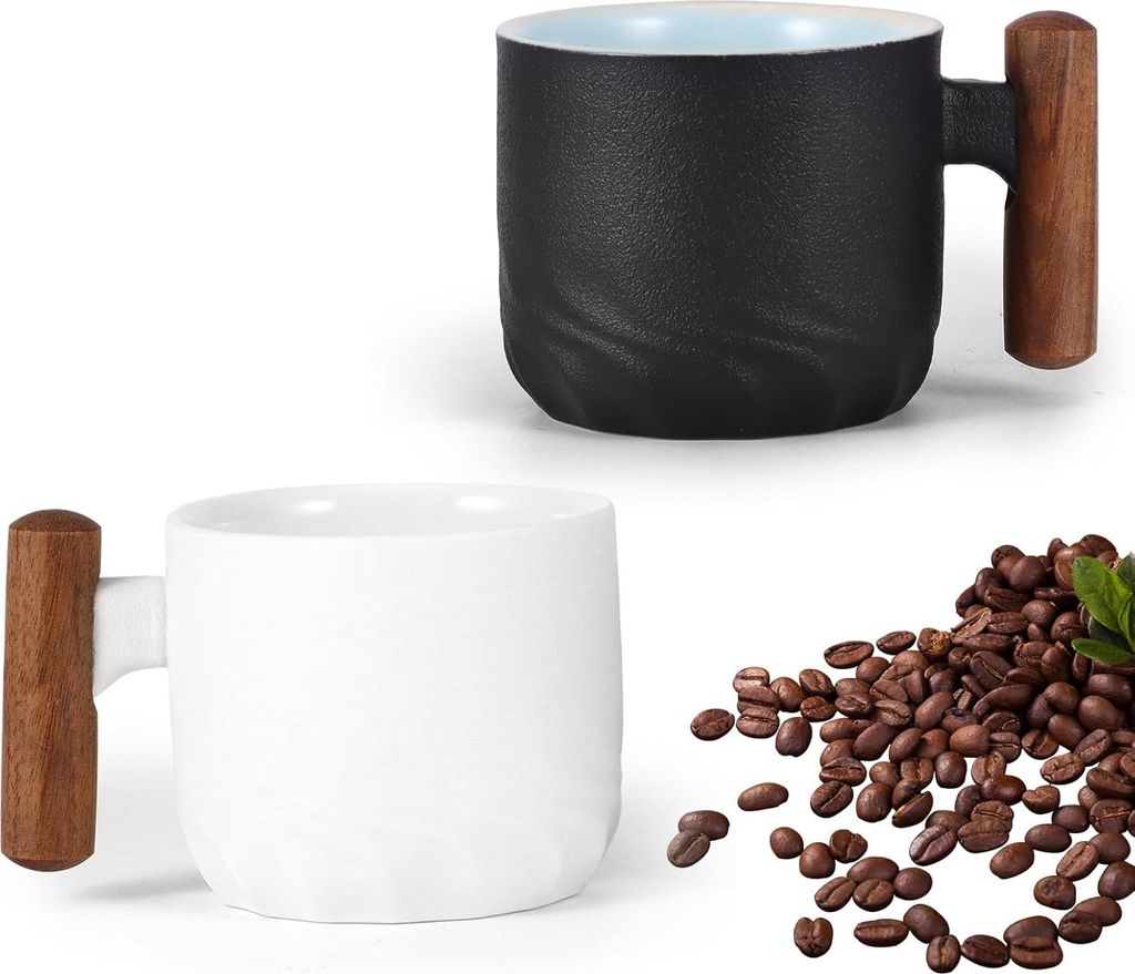 2er Set Espressotassen 70ml Keramik Espresso Latte Schwarz Wei?