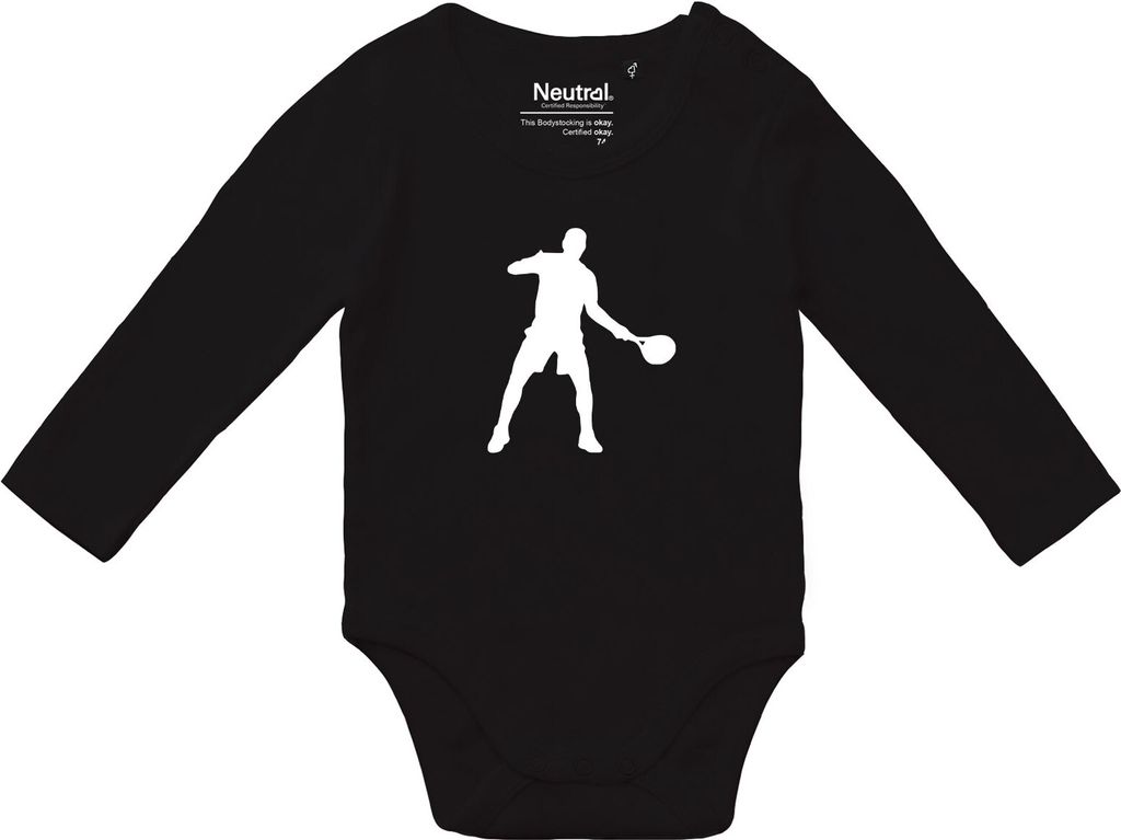 Huuraa Baby Body Tennis Silhouette 74 Black Baumwolle Fairtrade Langarmbody Geschenkidee