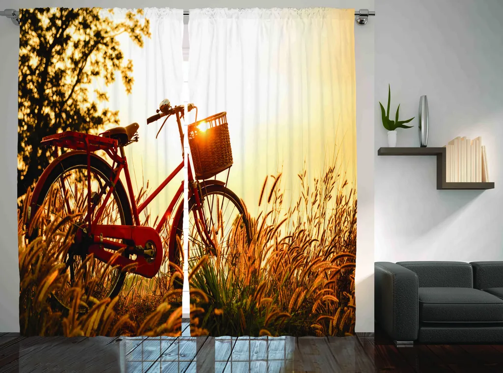Rideau Universel Anti-Vis-à-Vis 280x225 cm Déco Vélo Rustique Sépia