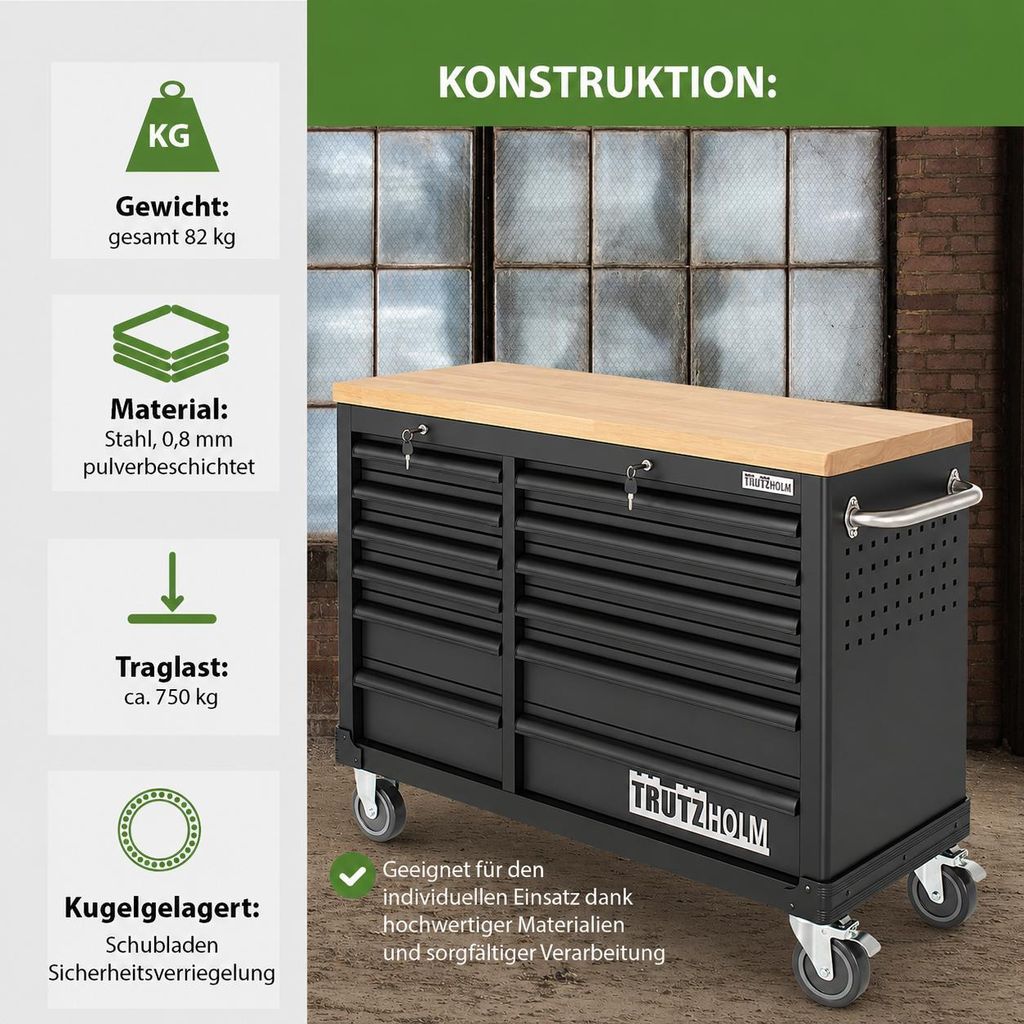 Werkstattwagen DELUXE 12 Schubladen 123 cm Breite Produktbild 