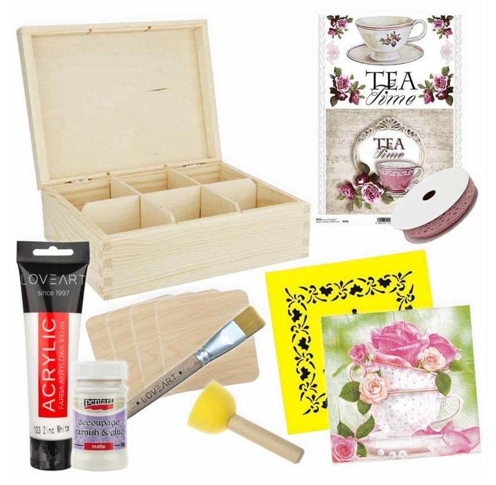 Decoupage-Starterset mit Teedose Produktbild 