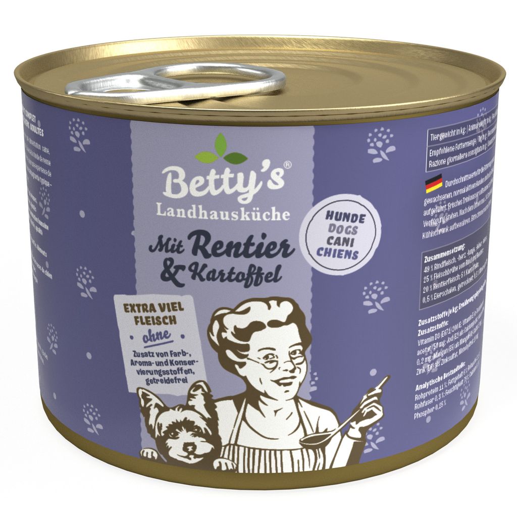 Betty's Landhausküche Dog - Dosen 6x200g | Rentier und Kartoffel