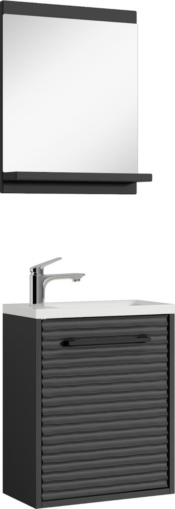 Badplaats Gäste-WC Waschtisch Set Etna 40 x 22 cm Schwarz Matt - Platzsparend Badmöbel Set mit Waschbecken, Unterschrank und Spiegel