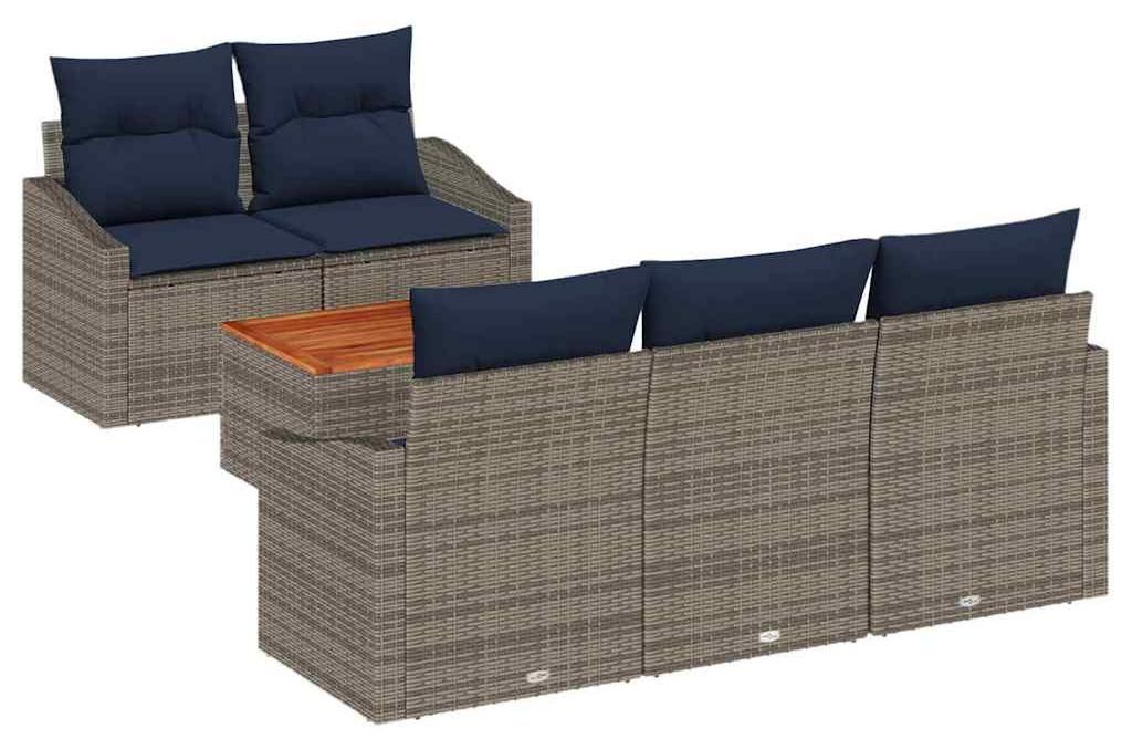 Eleganten-Stil Gartensofa-Set 1 PC - Gartenlounge-Set - Sitzgruppe - 6 pcs Grau und Marineblau Poly-Rattan - Gartenmöbelgarnituren - Möbel26