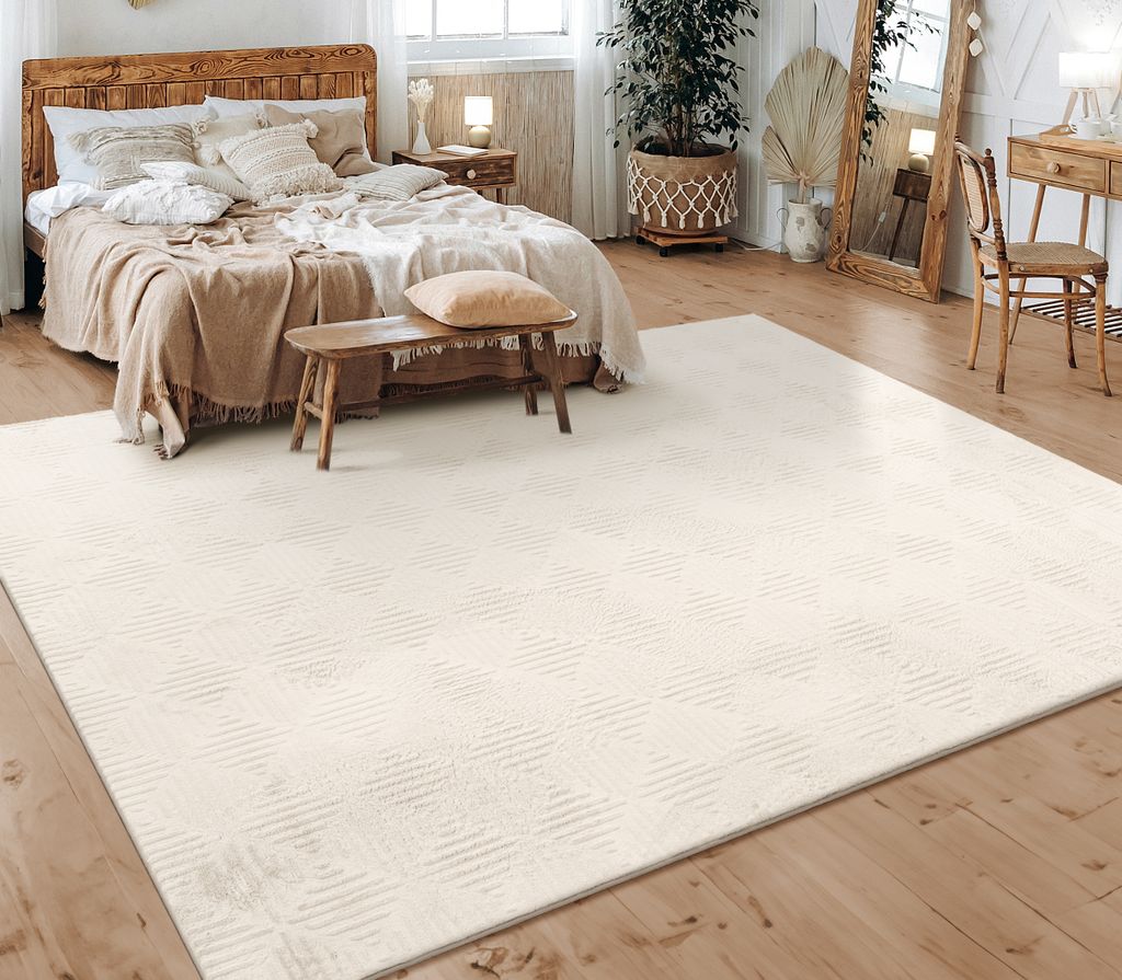 Teppich Wohnzimmer Schlafzimmer Kurzflor Skandinavisches Boho Muster Geometrisch Grösse 80x150 cm