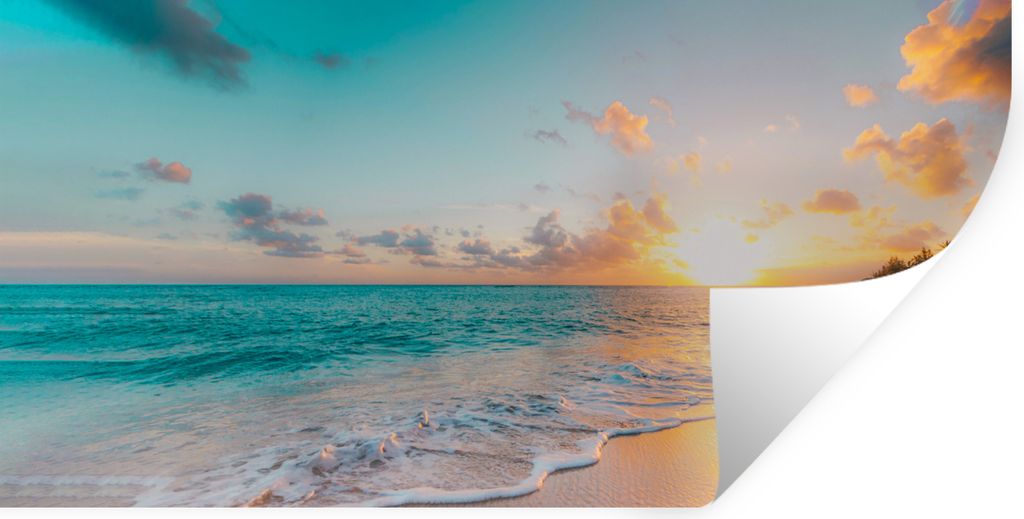 MuchoWow Wandtattoo Wandsticker Wandaufkleber Sonnenuntergang - Strand - Meer - Sommer - Blau 40x20 cm Selbstklebend und Repositionierbar - Aufkl...