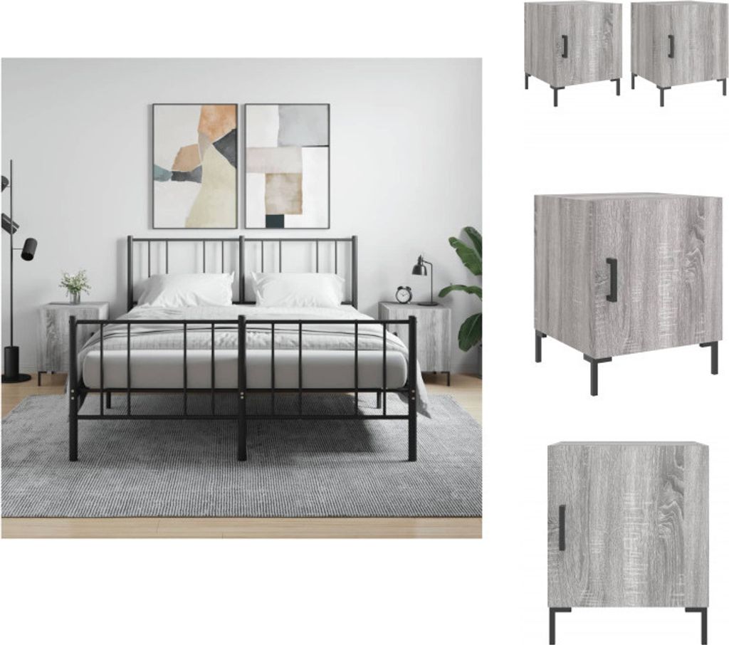 vidaXL Nachttische 2 Stk. Grau Sonoma 40x40x50 cm Holzwerkstoff - Nachttische