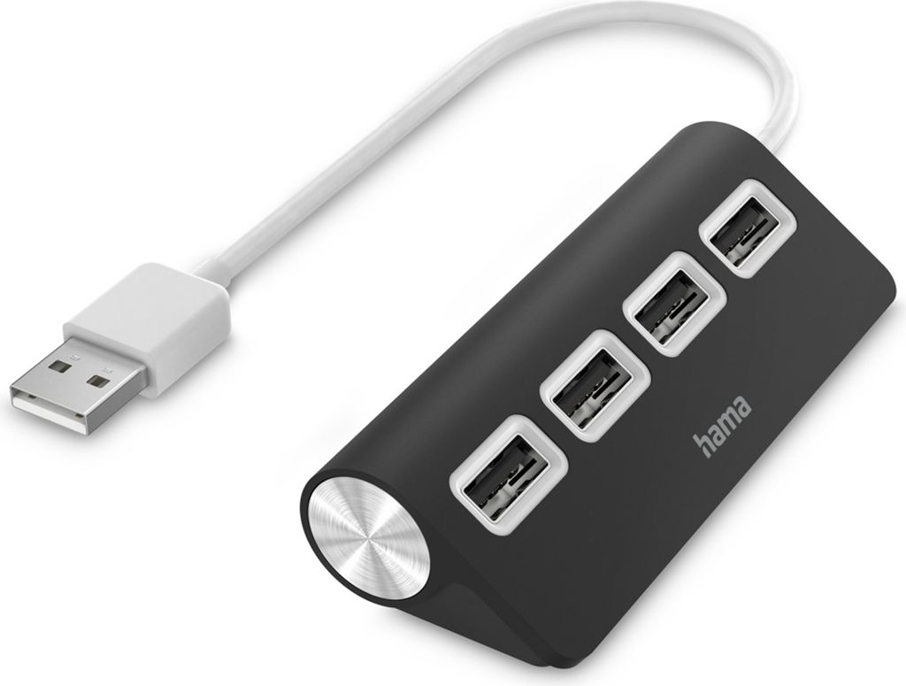 Hama USB-Hub 4 Ports, USB 2.0, Schwarz