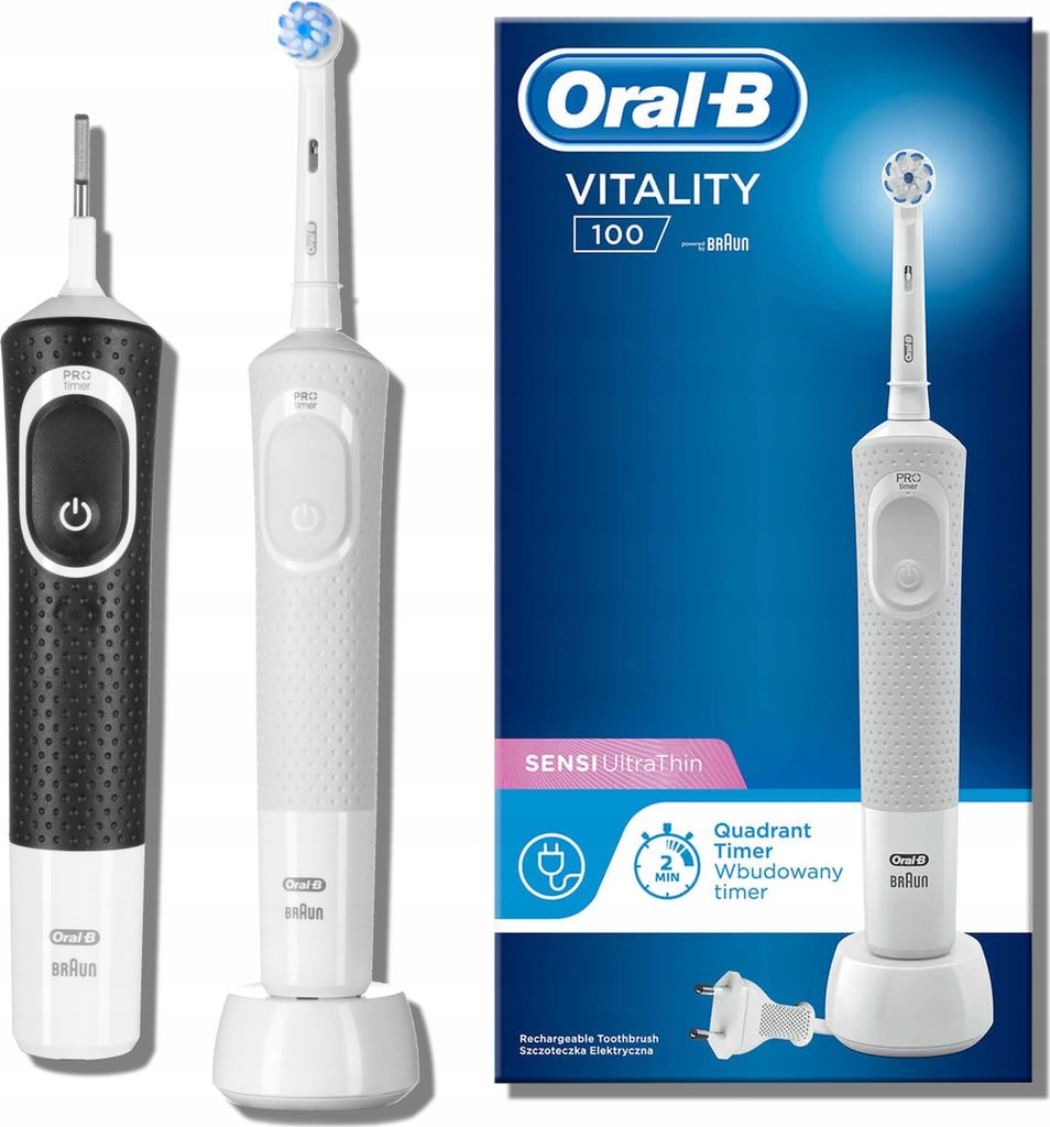 Oral-B | Elektrische Zahnbürste Vitality 100 - Weiß & Schwarz - Effektive Reinigung - Timer-Funktion