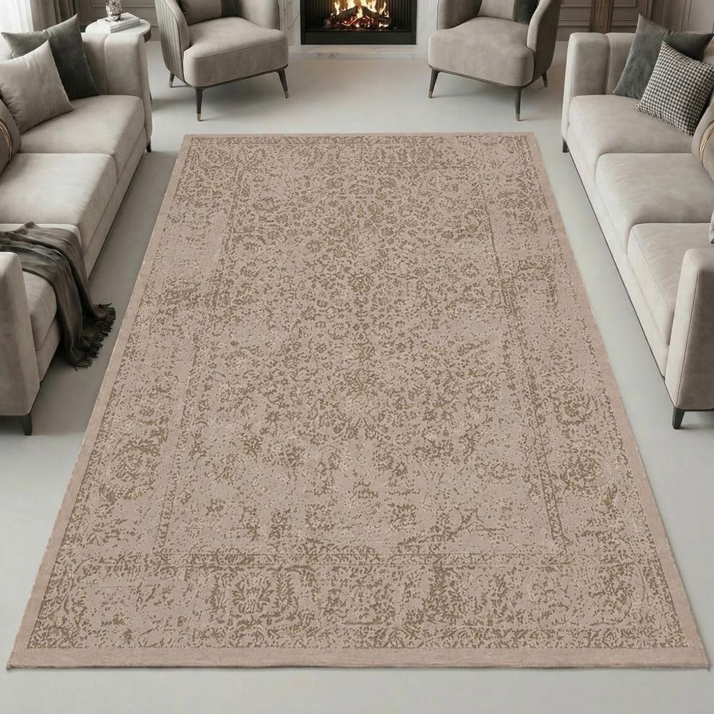 Teppich Beige Ornament Muster Vintage Stil Wohnzimmer Größe - 120 x 170 cm