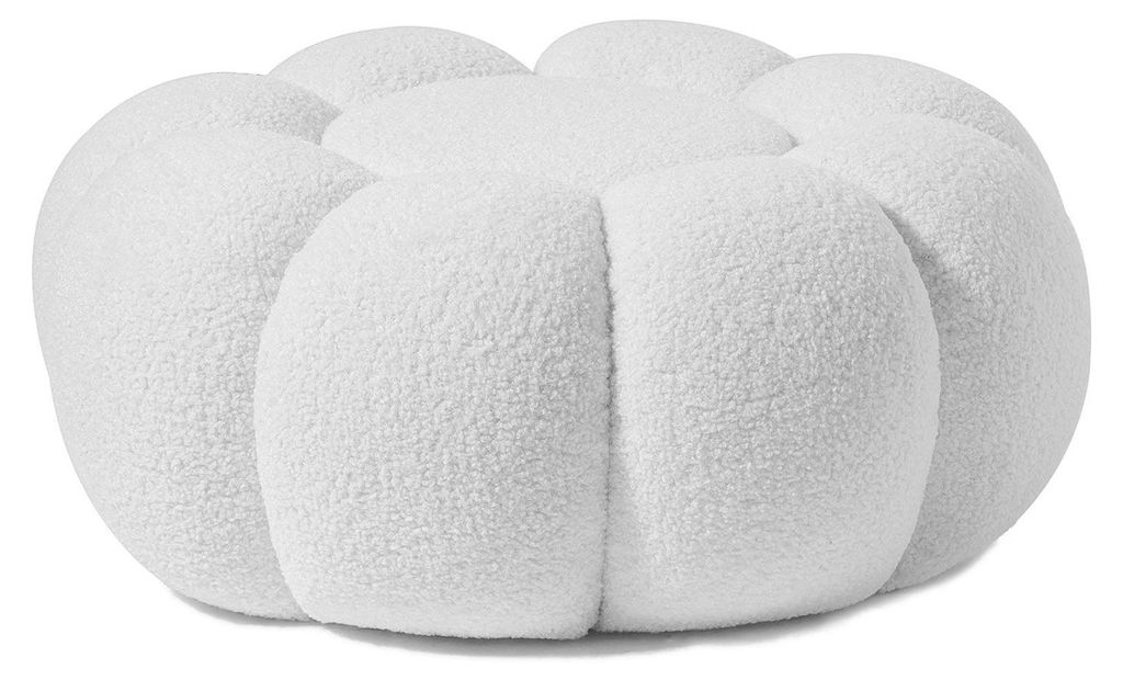 MENZZO Pouf design fleur Arielina Tissu bouclette Blanc Image du produit 