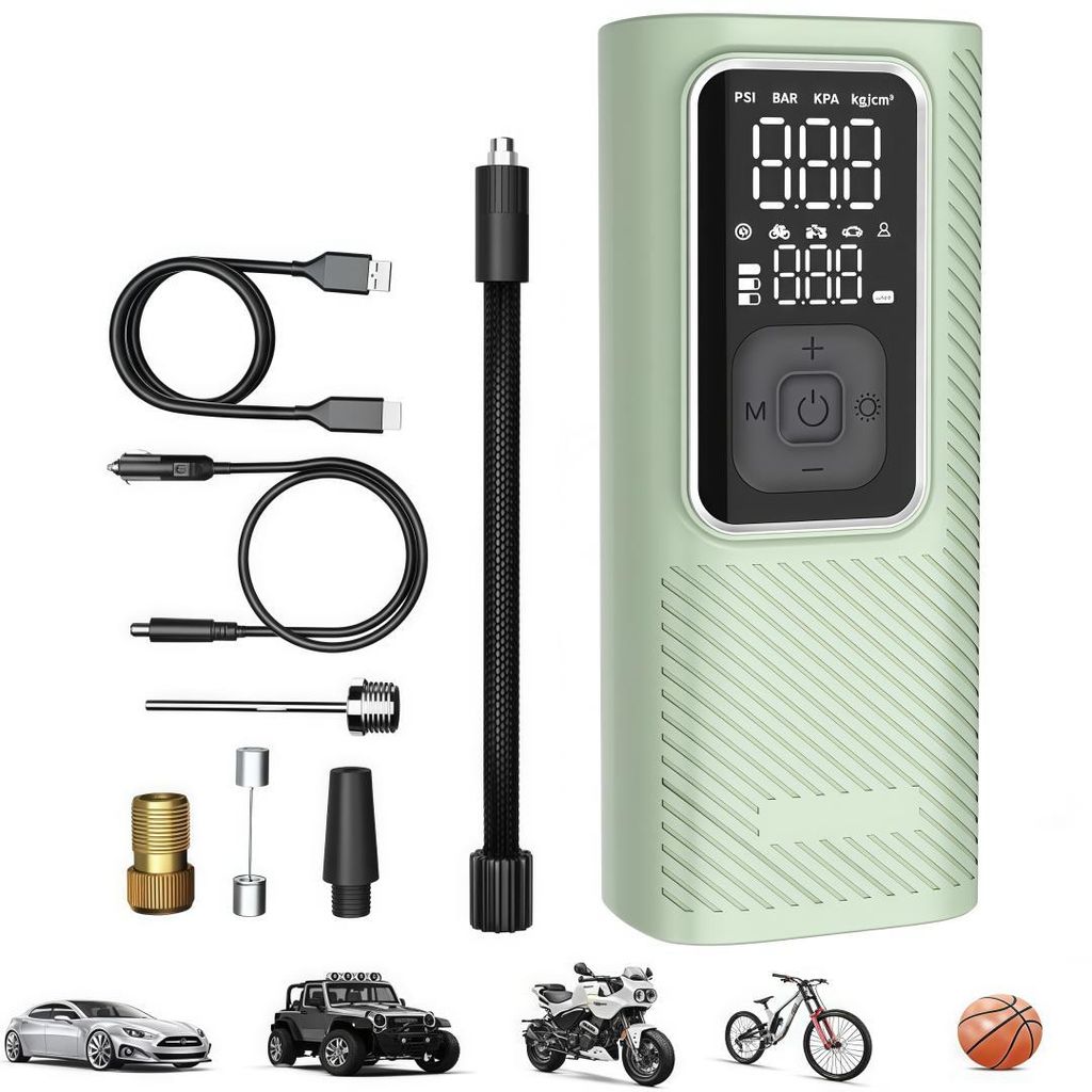 Elektrische Luftpumpe mit 6000mAh Akku, 150PSI Elektrischer Kompressor Tragbar Fahrradpumpe mit Digitalem LCD Display/ SOS LED Licht, Reifenpumpe