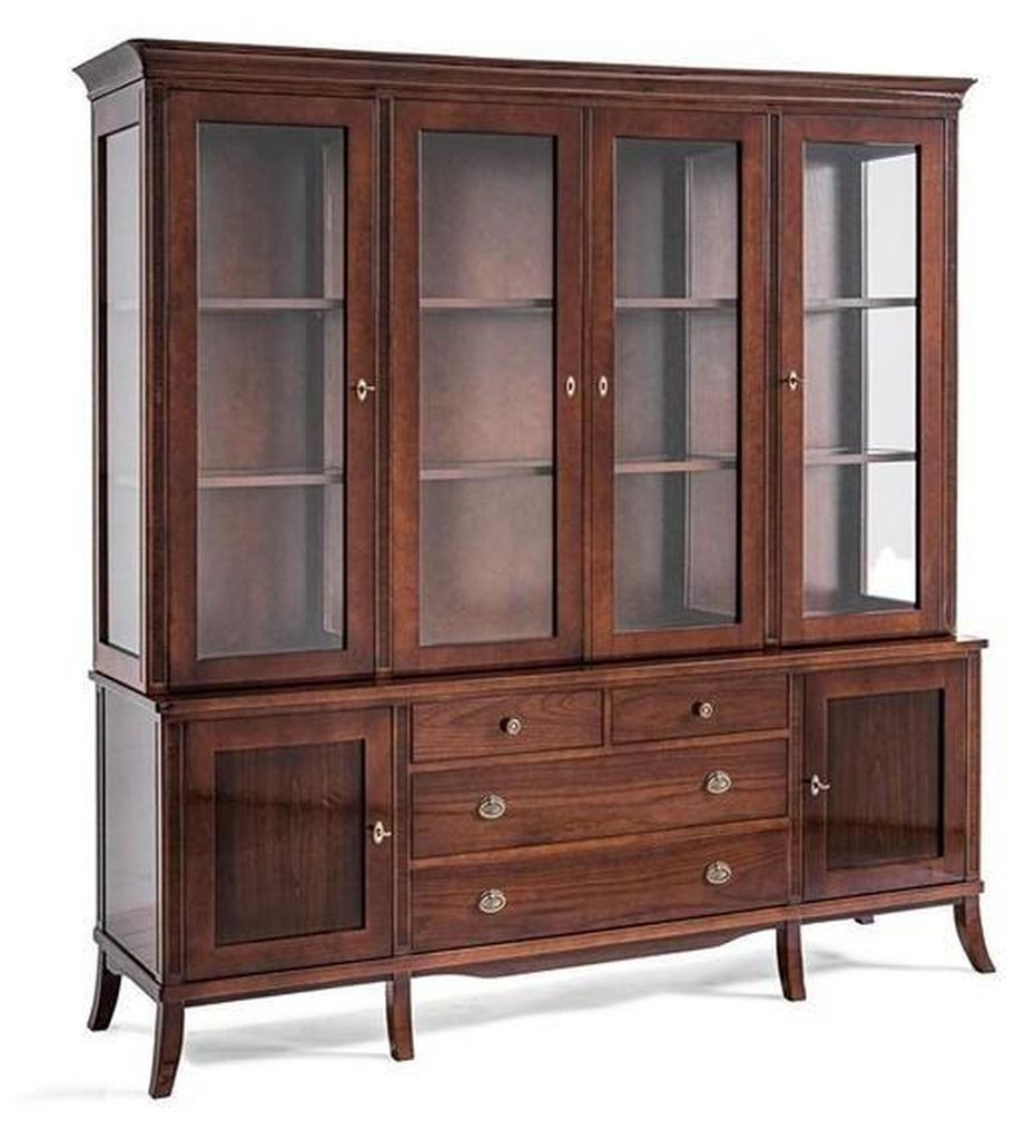 Klassisches Vitrinenschrank mit Schubladen und Glastüren aus Holz