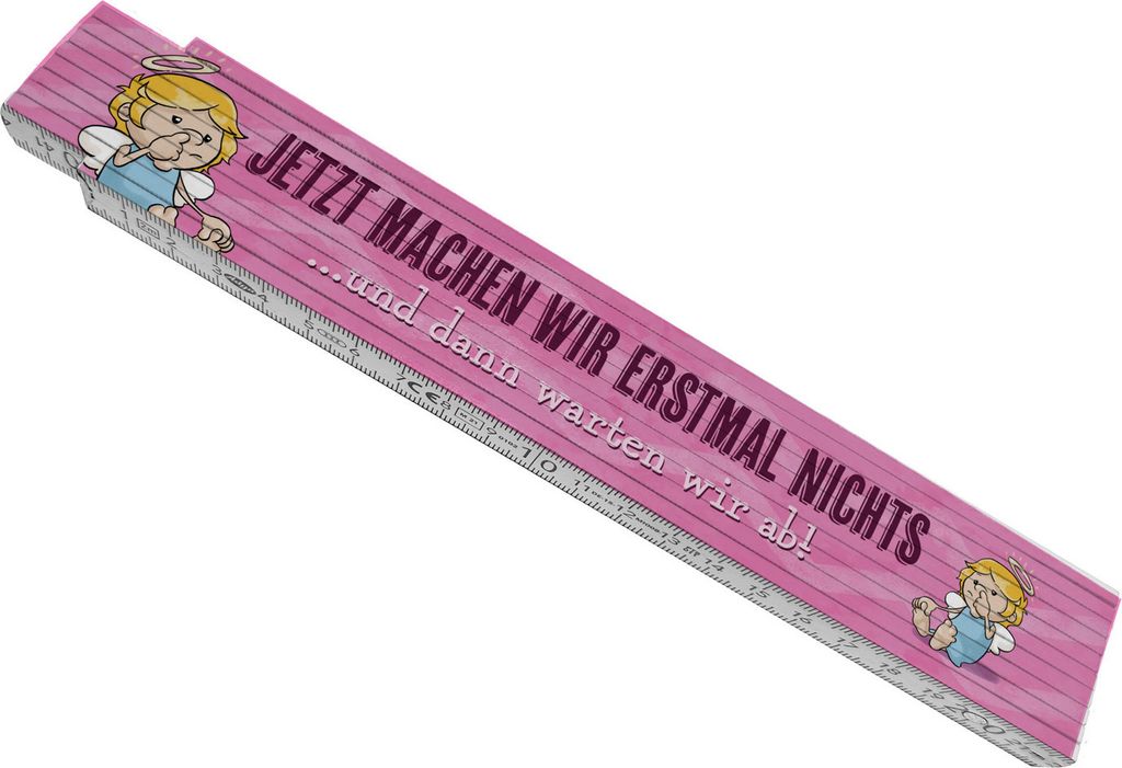 Engel Meterstab aus Holz mit Spruch - Wir machen nichts und warten ab