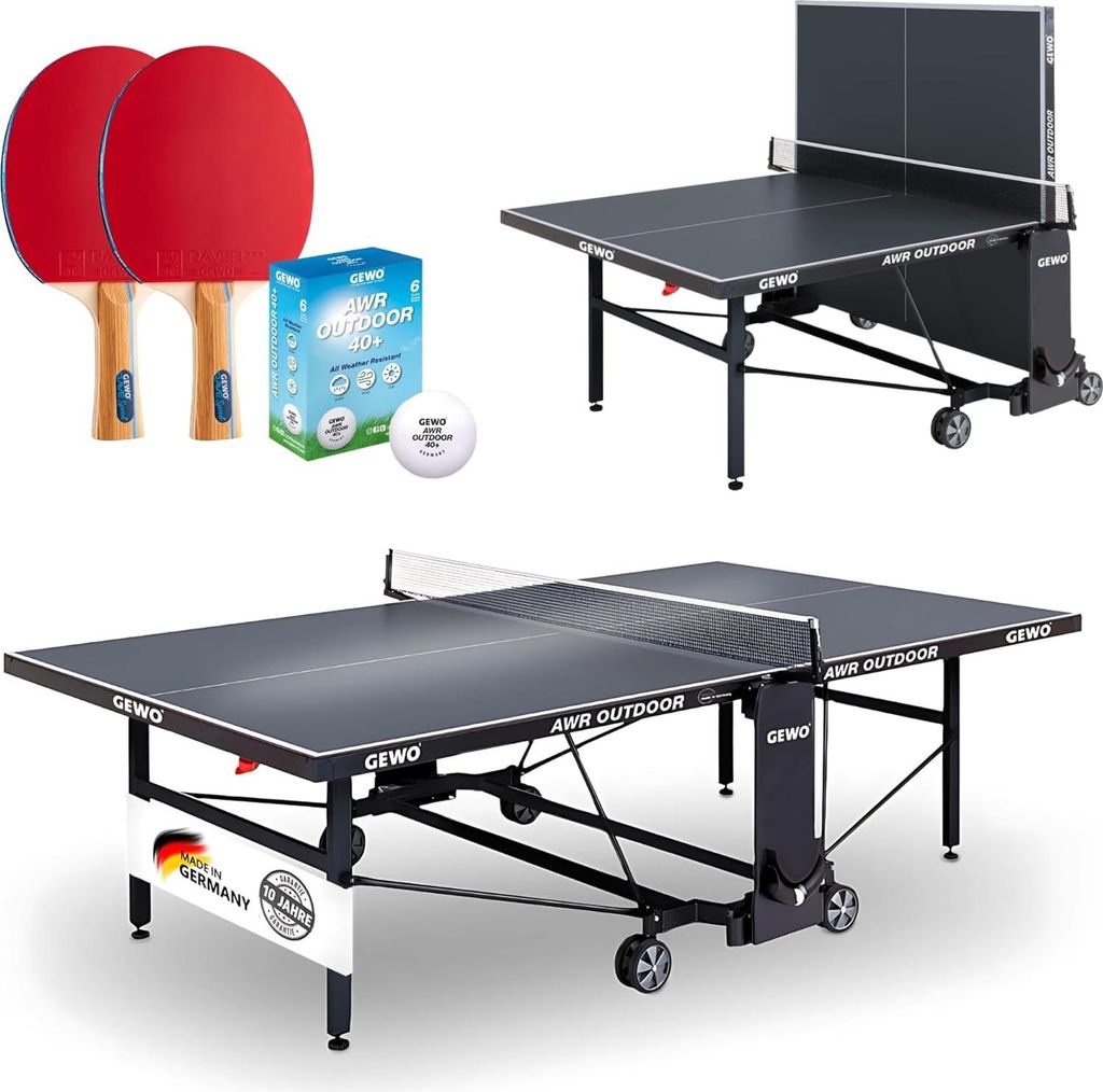 GEWO Tischtennisplatte AWR Outdoor grau – Wetterfest, robust & platzsparend