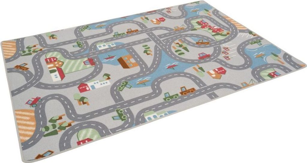 Kinder und Spielteppiche | Große Auswahl an Straßenteppichen | Pflegeleicht und Strapazierfähig, Größe:160x200 cm, Design:Fun Town Grau