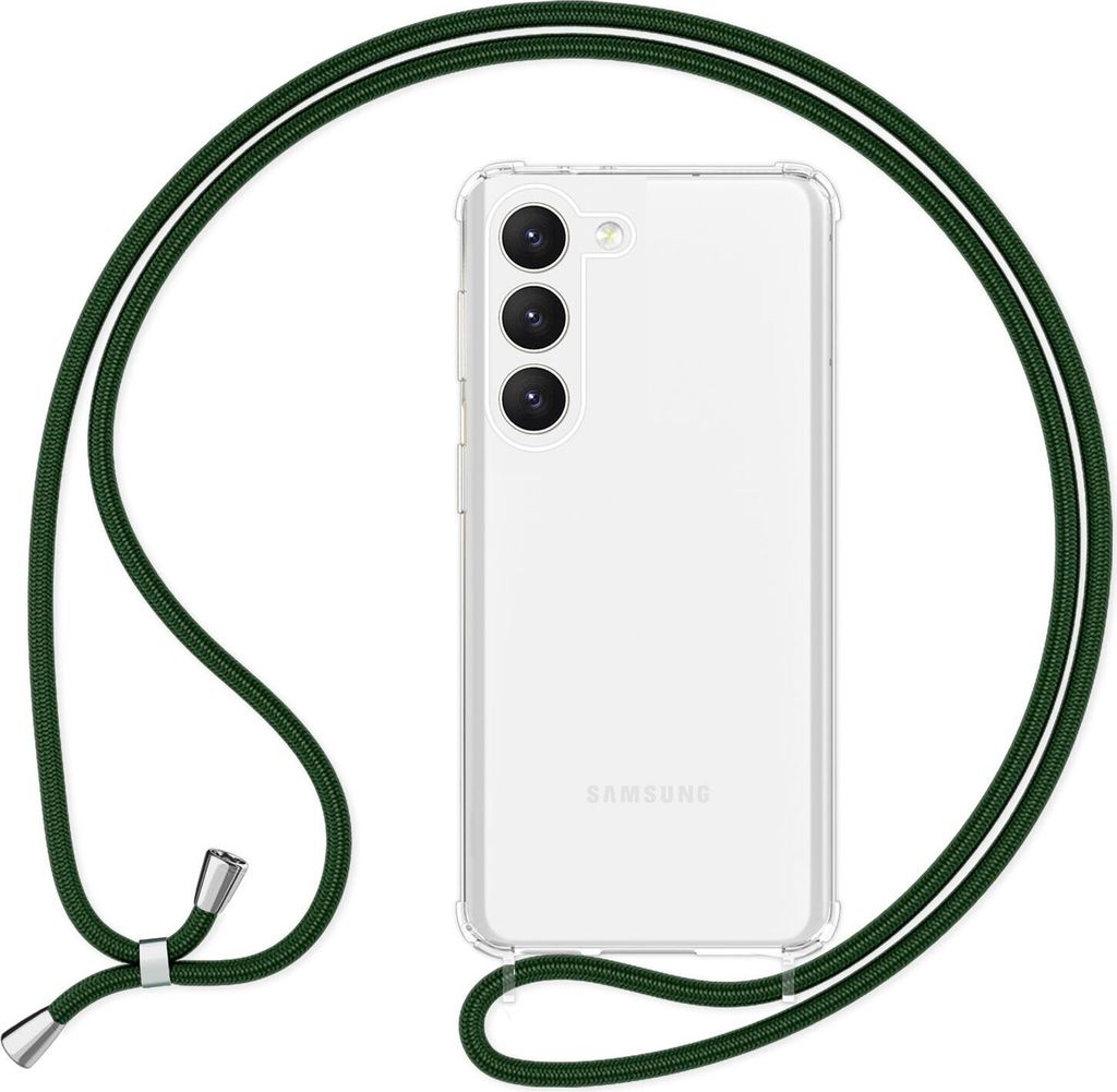 Klare Hülle mit Kette zum Umhängen für Samsung Galaxy S23 Plus Dunkel-Grün