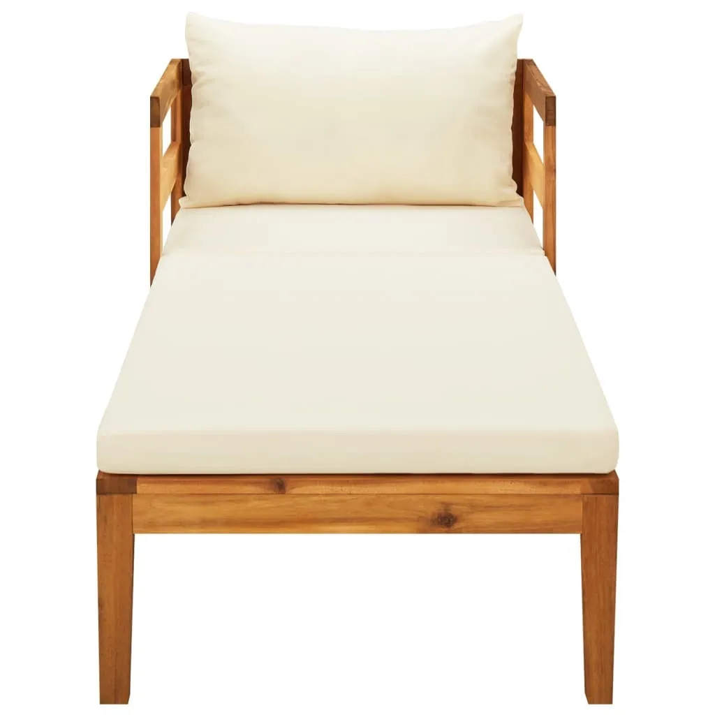 Bain de soleil acacia massif avec coussins moelleux blanc crème Luxe