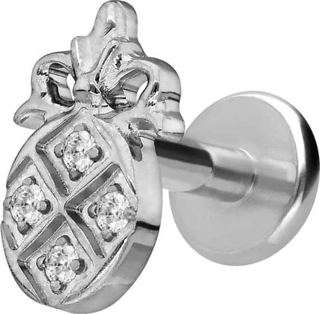 Ohrpiercing, Nasenpiercing Titan Labret mit Innengewinde KRISTALLANANAS Silber Stablänge: 8mm | Stabstärke: 1,6mm