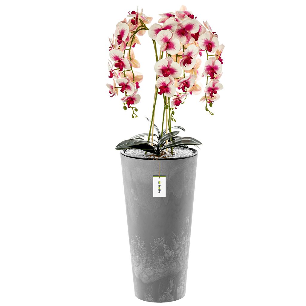 Blumenkübel freistehend Blumentopf Ø 30 cm H 57 cm Beton Übertopf Beton Optik Pflanzkübel aus Kunststoff mit Einsatz