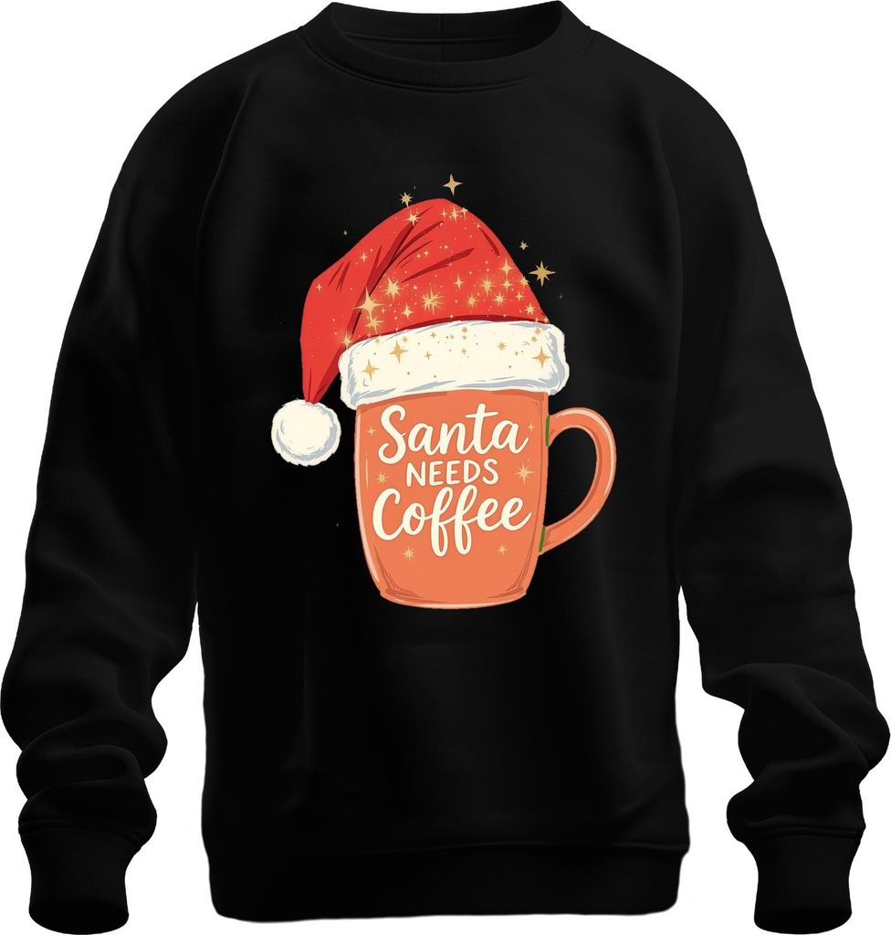 Santa Needs Coffee Weihnachtsmann Kaffee Weihnachten Geschenk Uni Sweatshirt Pullover, Schwarz, S