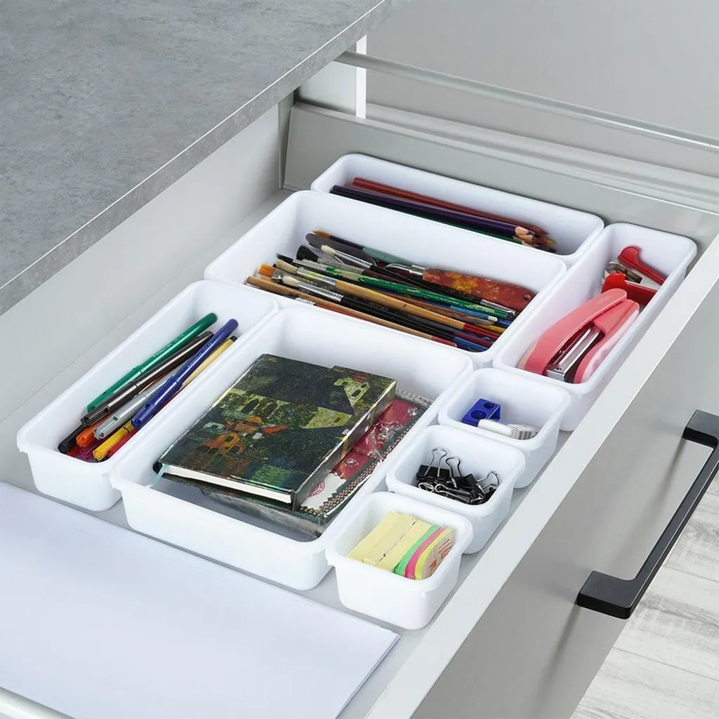 Conteneur de Rangement Modulaire Empilable pour Tiroir - 8 Unités