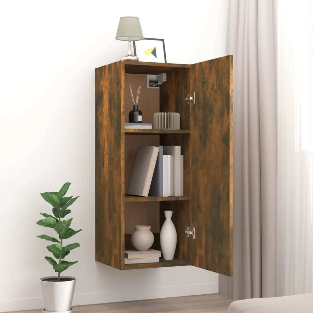 Credenza Armadietto Buffet Moderna Rovere Fumo 69,5x34x180 cm in Legno