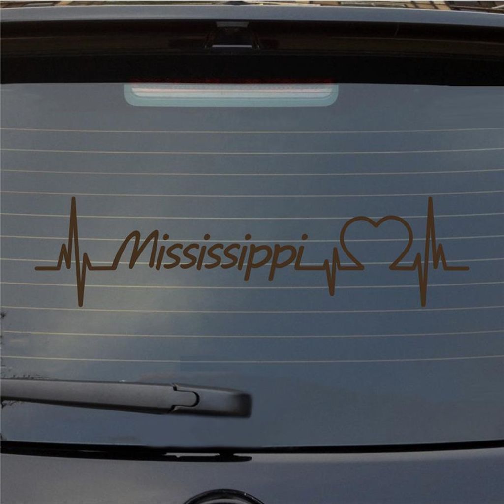 Heckscheibenaufkleber Mississippi Herzschlag Puls Staat USA Liebe 55x14 cm Braun Auto Aufkleber Sticker