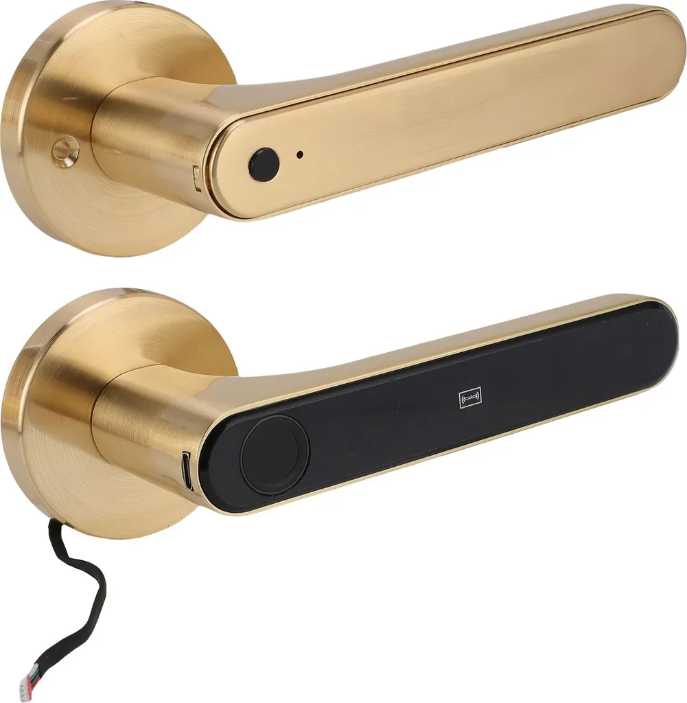 Serrure connectée Tuya pour porte d'entrée avec poignée dorée élégante