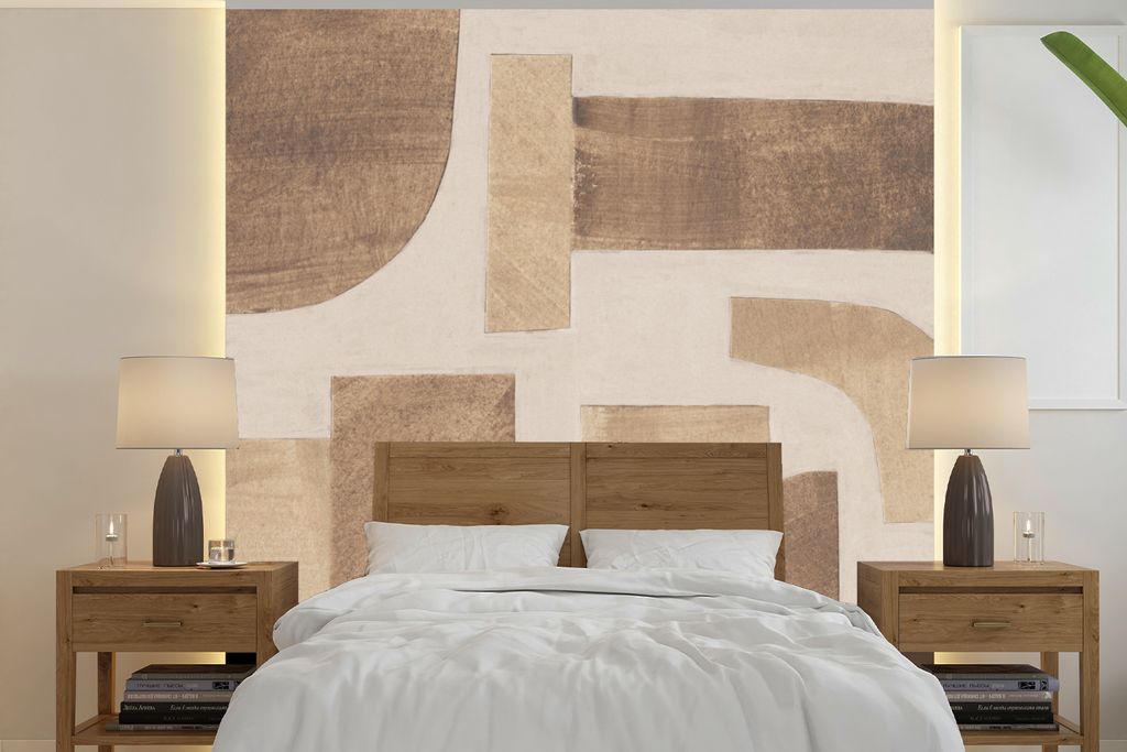 MuchoWow Fototapete für Wohnzimmer oder Schlafzimmer Wandtapete Vinyl Motivtapete Formen - Abstrakt - Puzzle - Holz - 300x300 cm - Wanddekoration