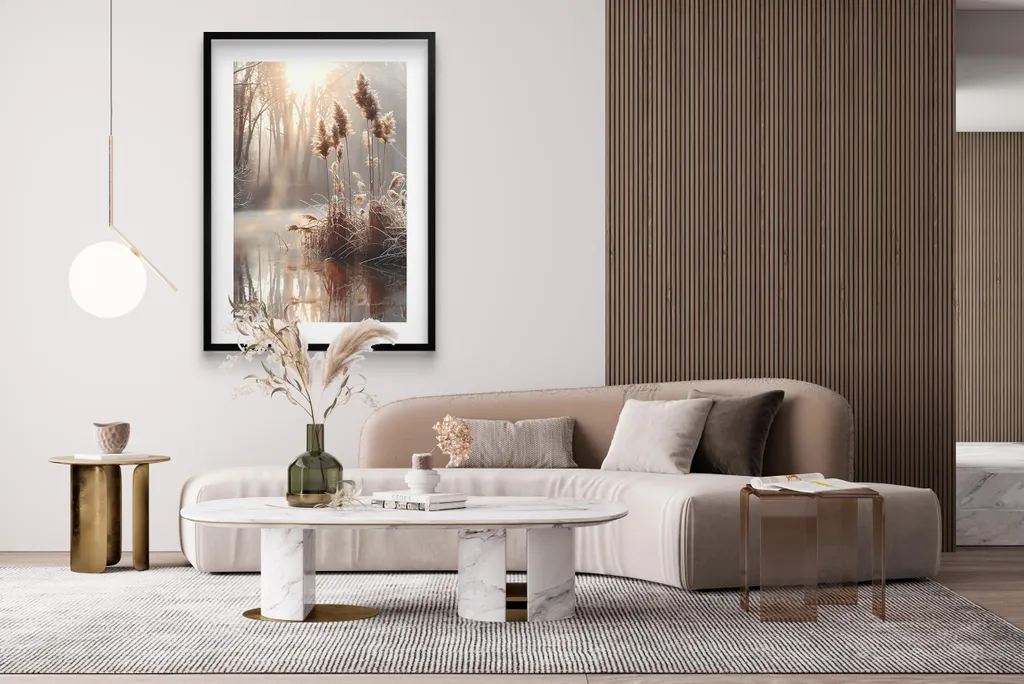 Quadro Moderno 50x70 Erba Beige Cornice Nera | Decor Ufficio e Casa - 3