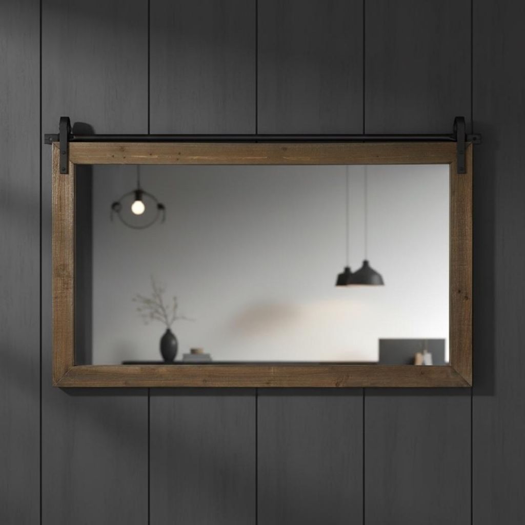 Lustro ścienne drewniana rama zwijane brązowe 86 x 71 cm Zdjęcie produktu 