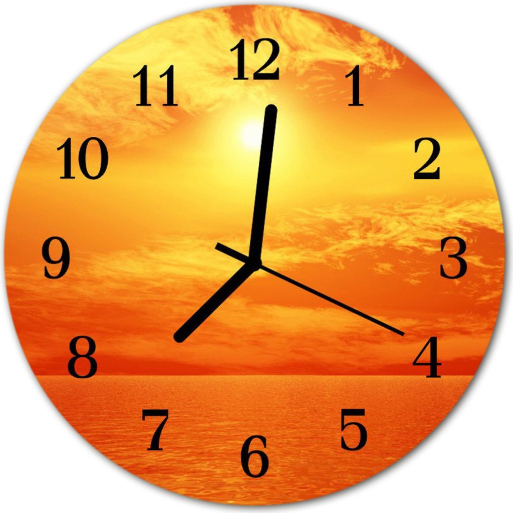 Glasuhr Wanduhr Küchenuhr Echt-Glas 30fi cm Sonne orange Produktbild 