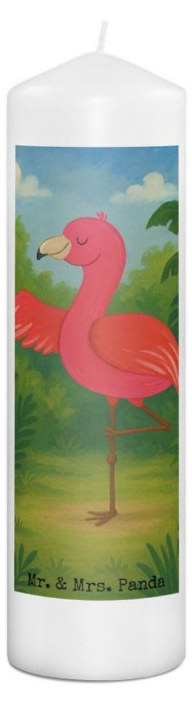 Mr. & Mrs. Panda Kerze Flamingo Yoga Design 29 x 8 cm XL - Weiß - Geschenk, Yogi, Erinnerungslicht, Namaste, Urlaub, Erinnerungskerze, Stumpenkerz...