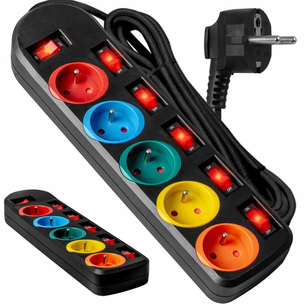 Multipresa Vayox VA0259 Nera 5 Prese Switch Indipendenti Gaming 2M