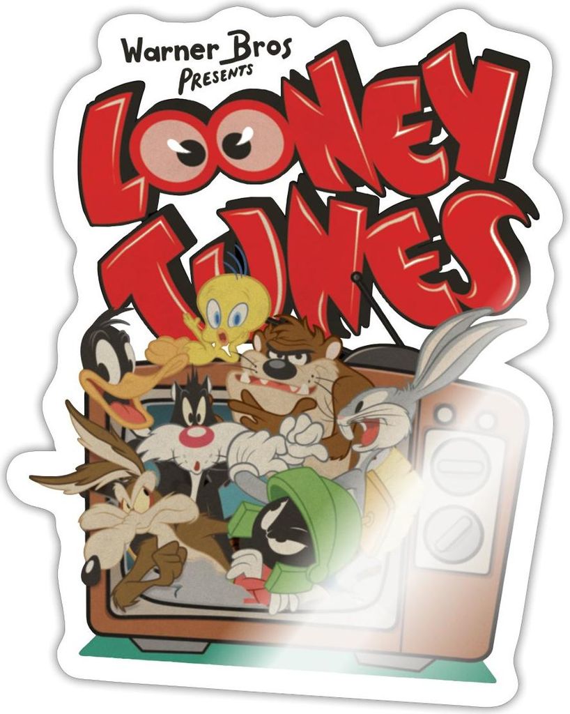 Spreadshirt Looney Tunes Bug Bunny Alle Im TV Retro Classic Sticker Aufkleber, 10 x 10 cm, Weiß glänzend