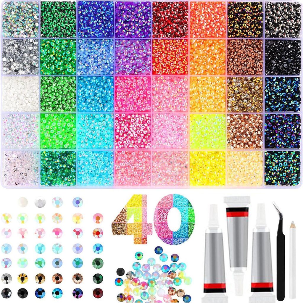 Strassstein-Set – 32.000 Stück – 0,3 cm – 40 Farben – Produktbild 