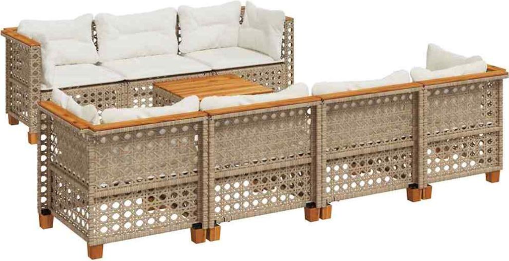 8-tlg. Garten-Sofagarnitur mit Kissen Beige Poly Rattan