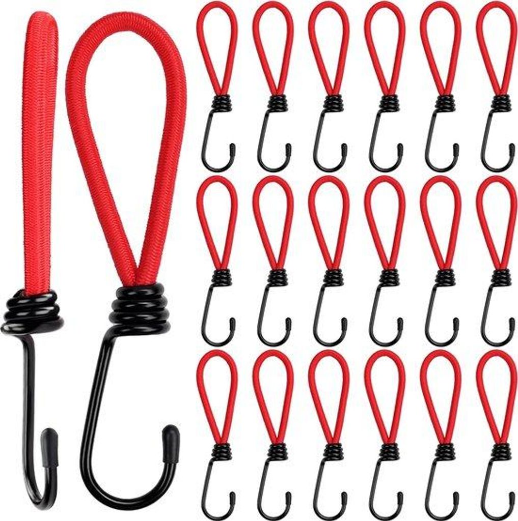 20 Stück Metallhaken-Expander mit 15 cm Gummi-Zange, Lus, Reisegeschirr für Zelt, Camping, Trampolin, Sonnensegel, Caravan, Segelbefestigung