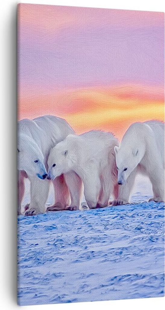 Bild auf Leinwand - Leinwandbild - Bären Winter Schnee Familie - 55x100cm - Wand Bild - Wanddeko - Leinwanddruck - Bilder - Kunstdruck - Wanddekor...