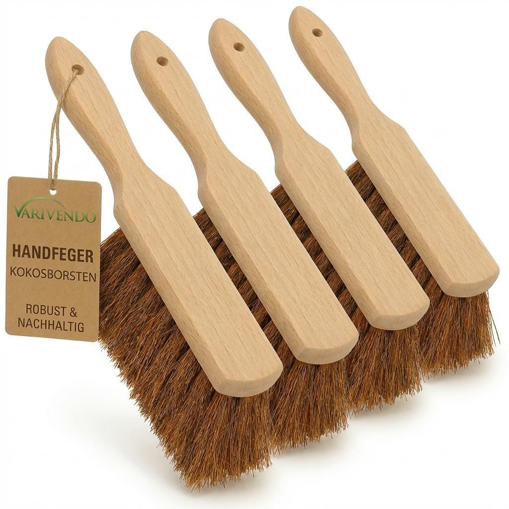 Robustes Kokos Handfeger Set 4 Stück – Effiziente Naturfaser Besen 280mm für Haus & Garten, Braun