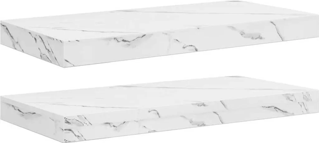 Set 2 Mensole SYFAX Effetto Marmo Bianco 50cm - Arredo Muro Moderno