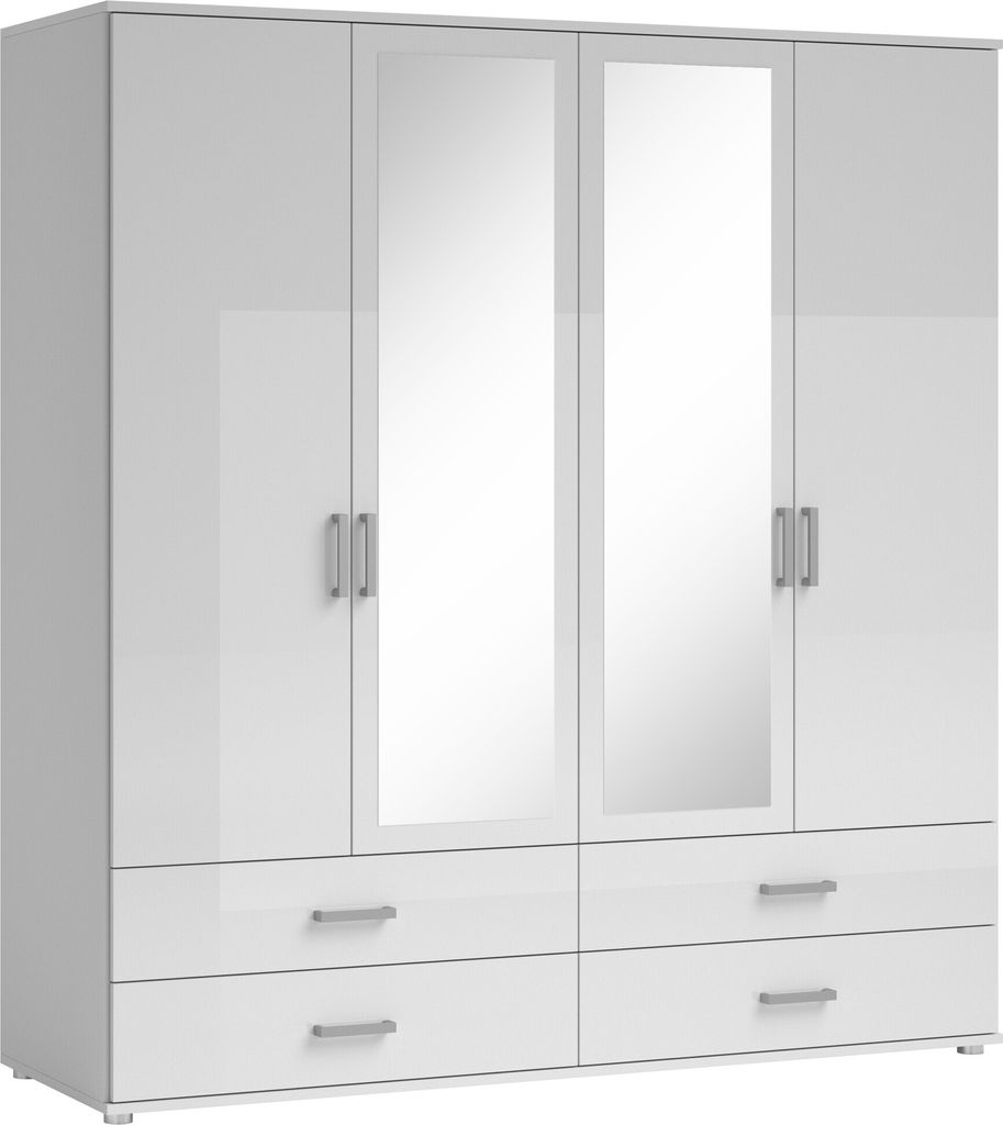 Kleiderschrank "Ivar" in Weiß mit 4 Schubladen und 4 Türen. Abmessungen (BxHxT) 180x190x51 cm