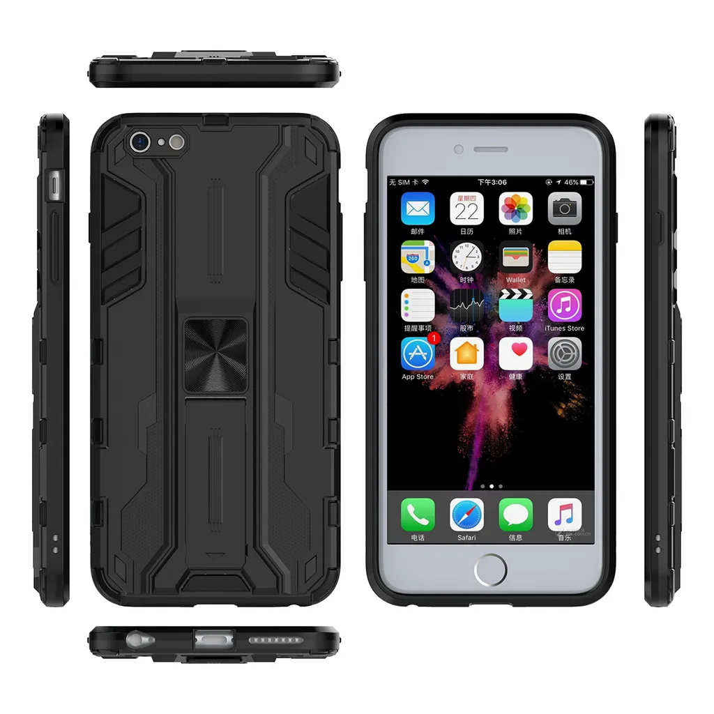 Custodia per iPhone 6 Plus / 6s Plus a doppio strato in PC e TPU con paraurti e supporto nero - 3