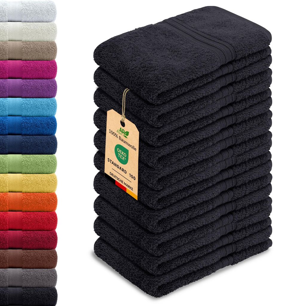10er-Set ARIZONA Handtuch-Serie von AR Line – 100% Baumwolle, 500 g/m², 10er-Set Gästetücher 30x50 cm, Schwarz