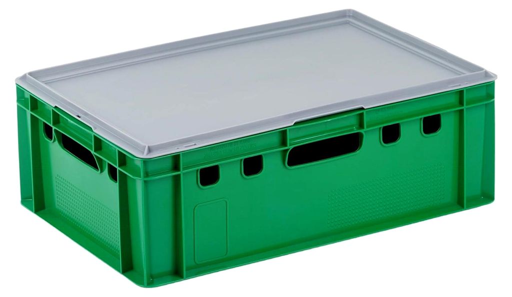 E2 Kiste mit grauem Deckel 600 x 400 x 200 mm Fleischkiste Lagerkiste Metzgerkiste in grün
