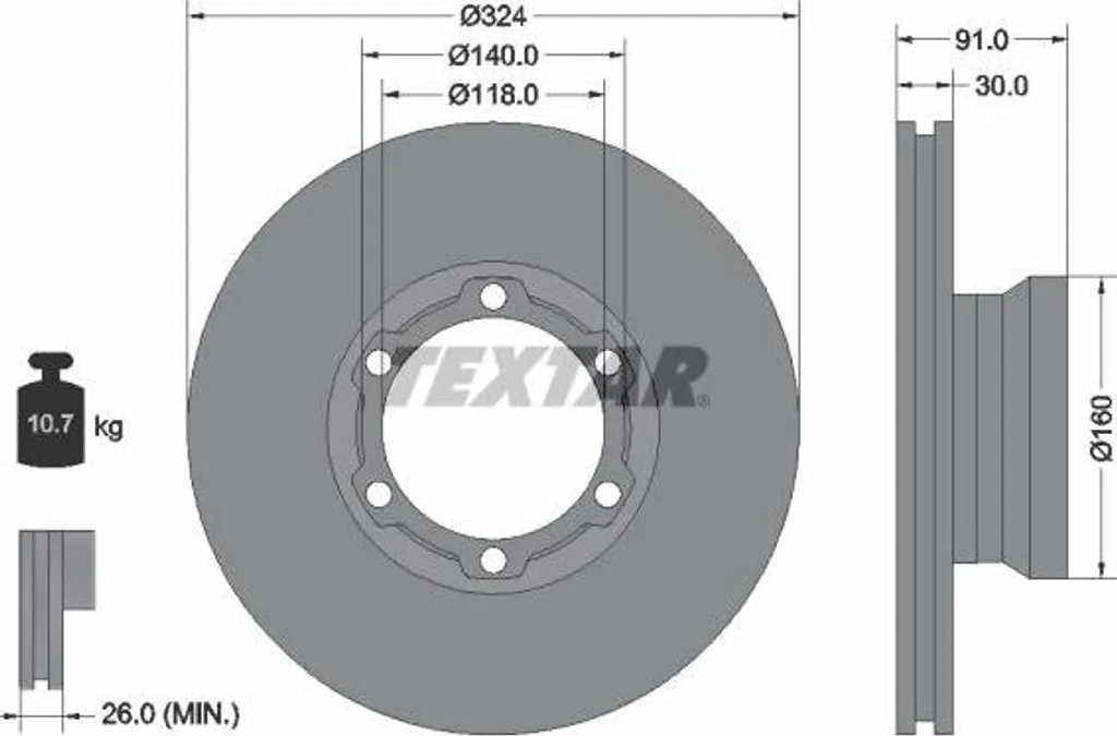 Disque de frein TEXTAR 93087600 d'origine pour Mercedes T2 LN1 Vario