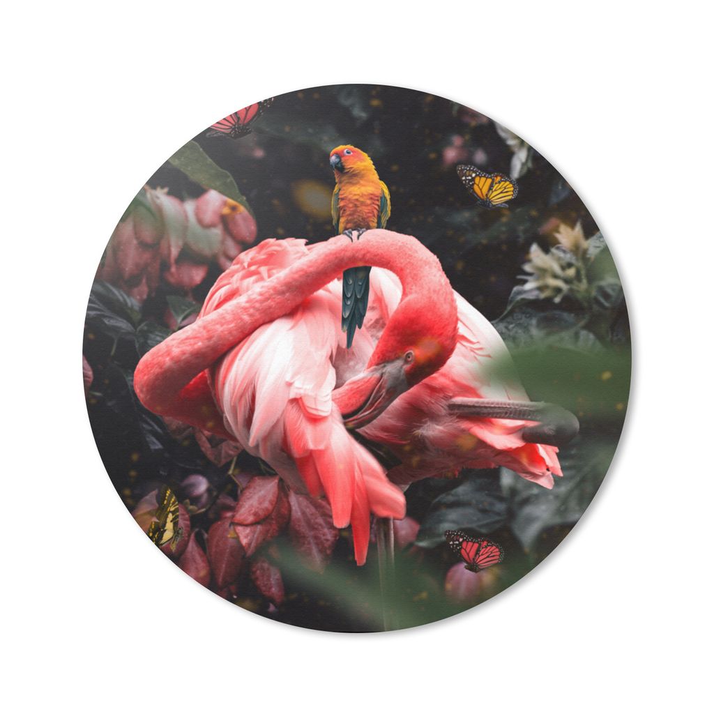 MuchoWow Mauspad Mousepad Flamingo - Schmetterlinge - Dschungel 30x30 cm - Mousepads - Maus Mat - Pad - Mausunterlage - Tischunterlage - Schreibt...